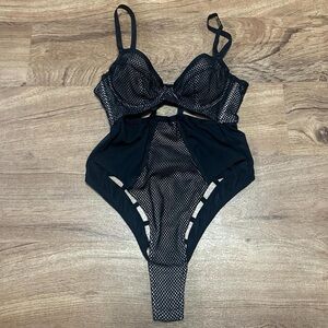 Black Net Cutout Bodysuit Lingerie